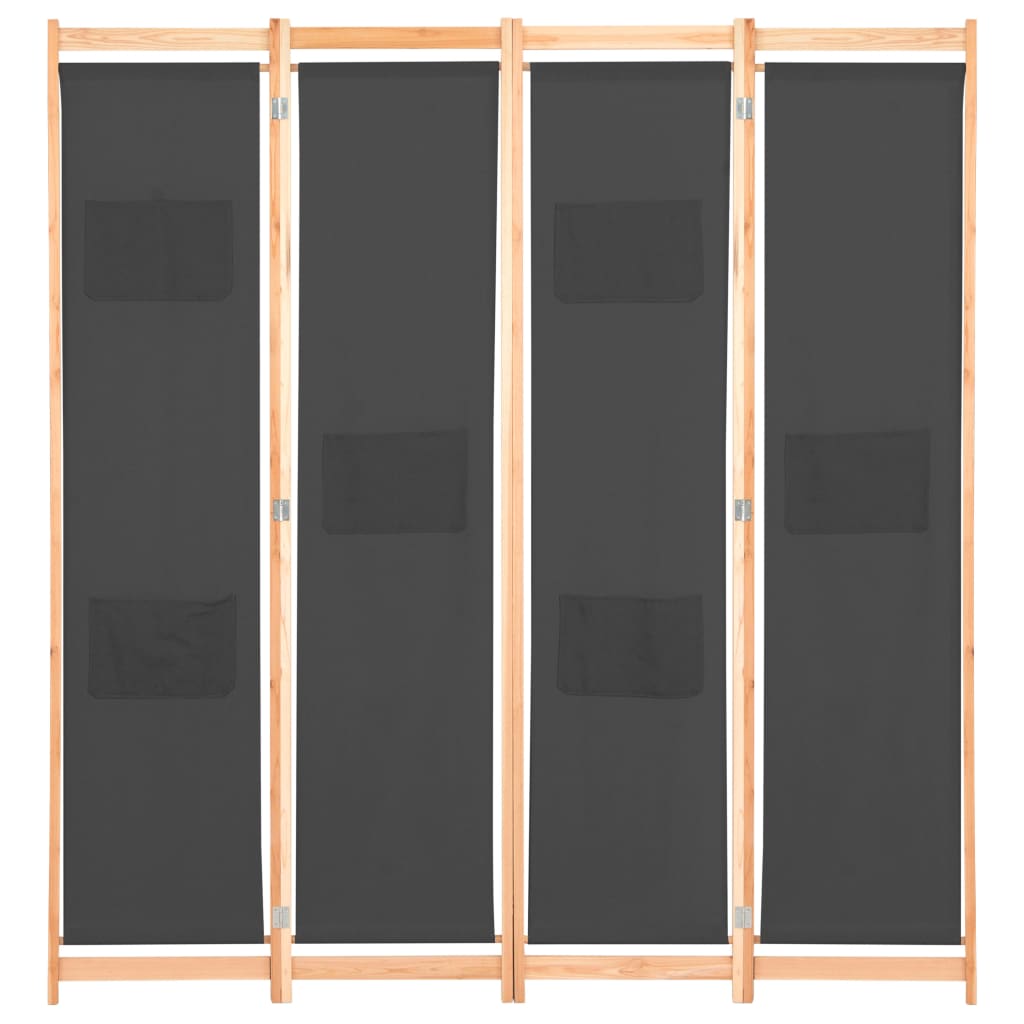 4-Panel Room Divider Grey 160x170x4 cm Fabric