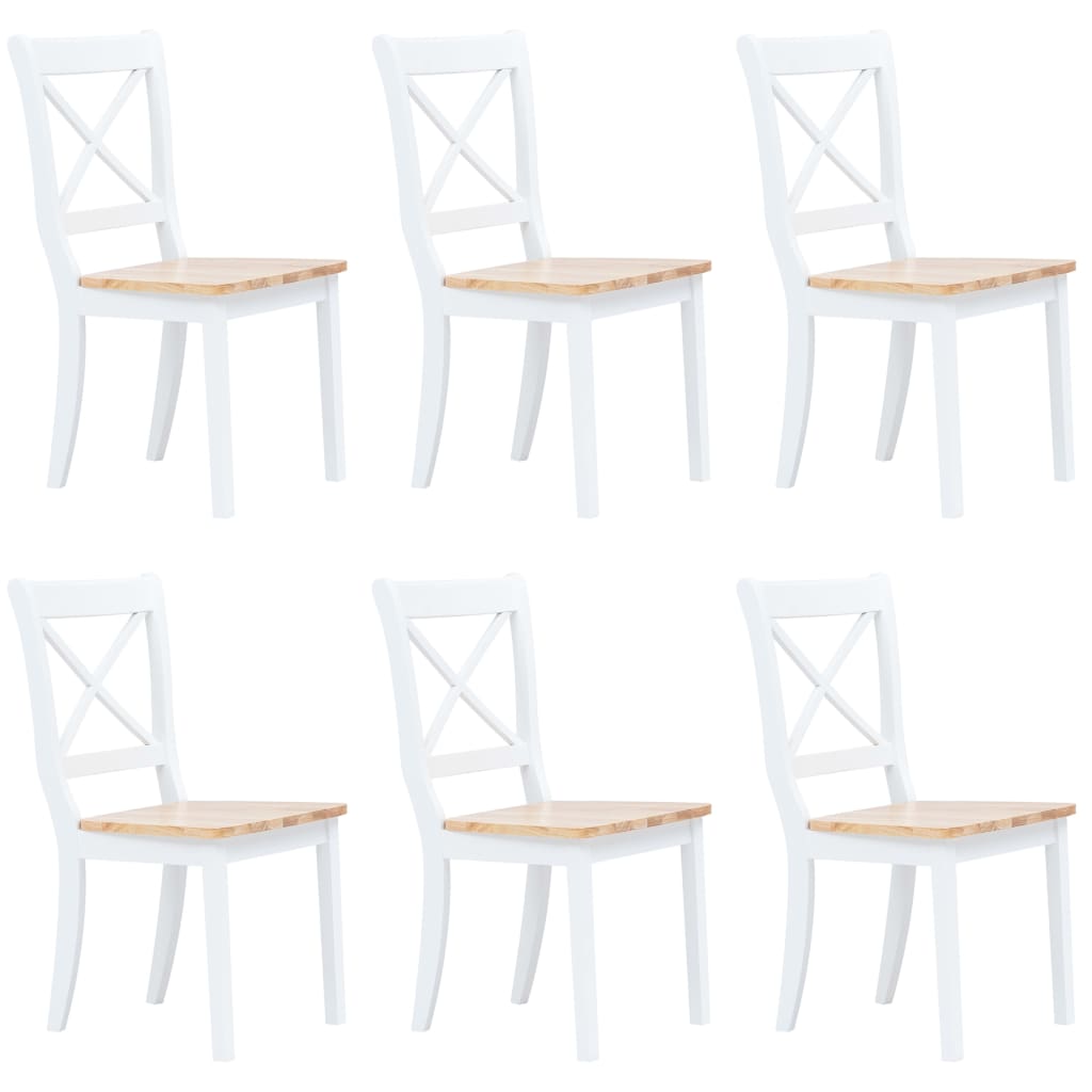 Dining Chairs 6 pcs White and Light Wood Solid Rubber Wood
