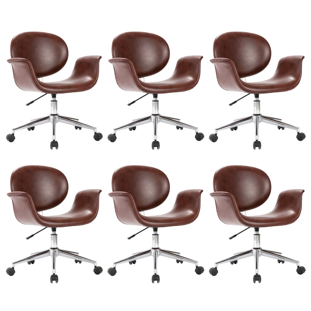 Swivel Dining Chairs 6 pcs Brown Faux Leather
