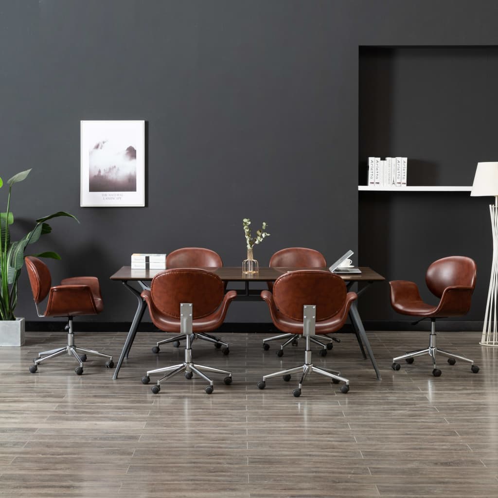 Swivel Dining Chairs 6 pcs Brown Faux Leather