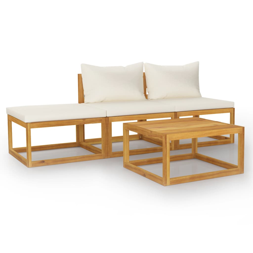 4 Piece Garden Lounge Set with Cushion Cream Solid Acacia Wood