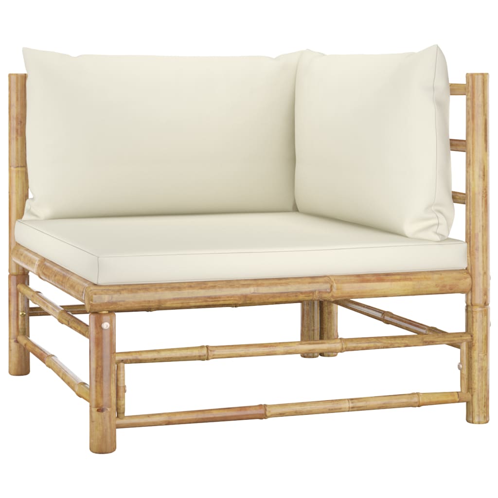 9 Piece Garden Lounge Set with Cream White Cushions Bamboo