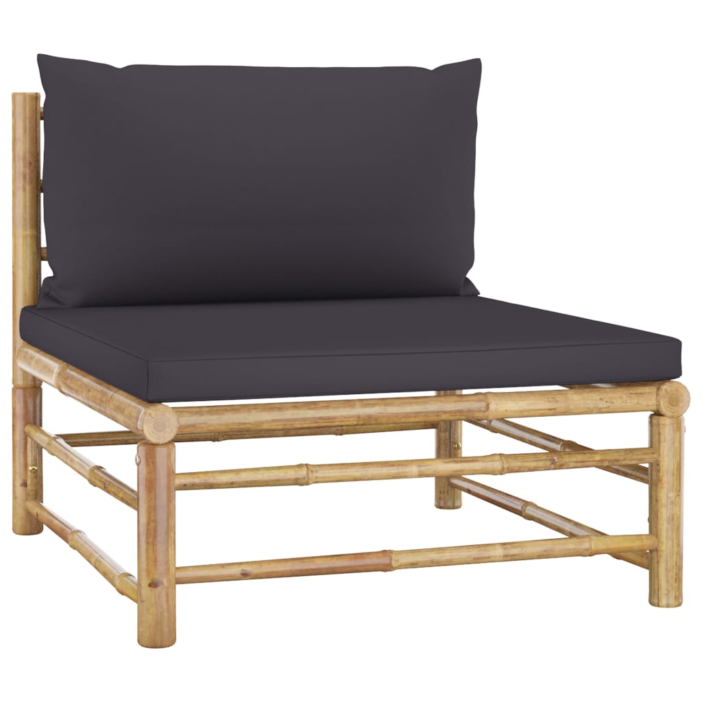 4 Piece Garden Lounge Set with Dark Grey Cushions Bamboo