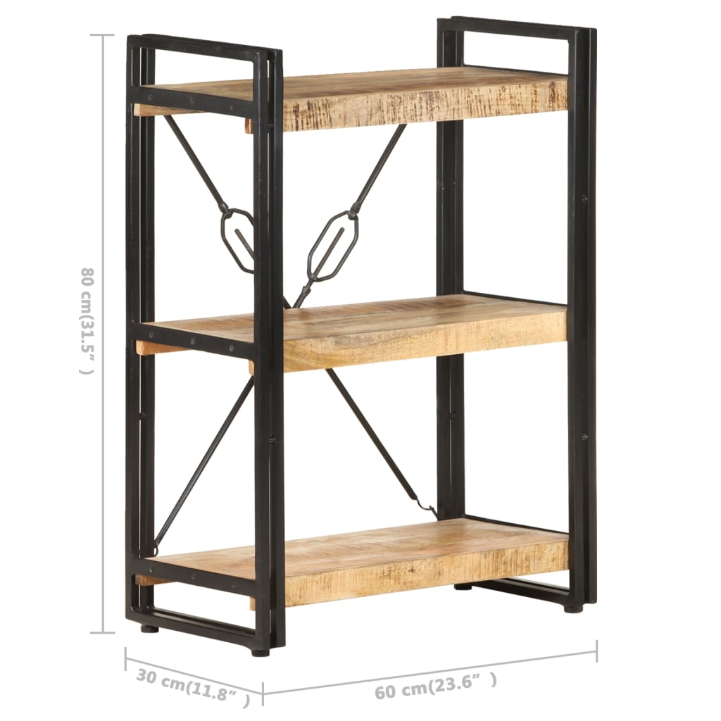 3-Tier Bookcase 60x30x80 cm Solid Mango Wood