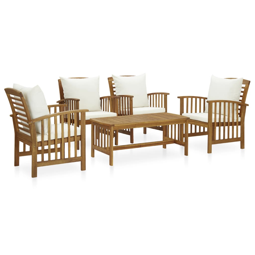 5 Piece Garden Lounge Set with Cushions Solid Acacia Wood (310255+2x310257)