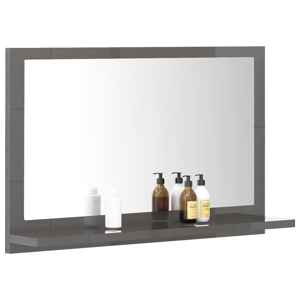 Bathroom Mirror High Gloss Grey 60x10.5x37 cm Engineered Wood
