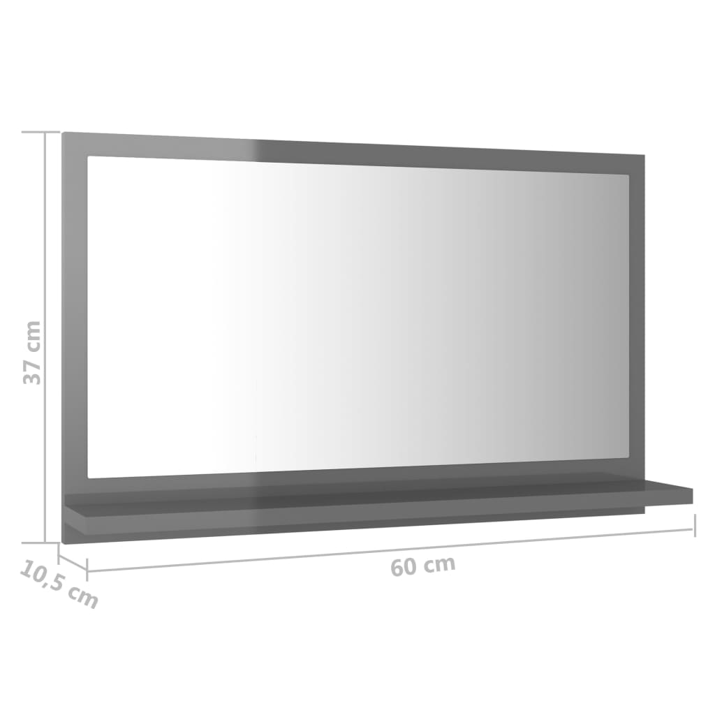 Bathroom Mirror High Gloss Grey 60x10.5x37 cm Engineered Wood