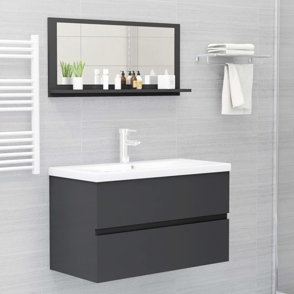 Bathroom Mirror Grey 80x10.5x37 cm Engineered Wood