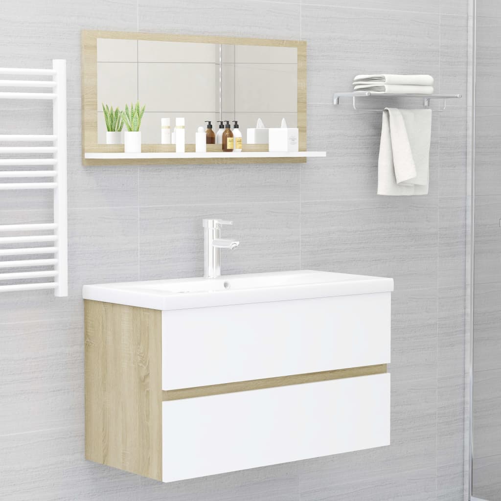 Bathroom Mirror White and Sonoma Oak 80x10.5x37 cm Engineered Wood