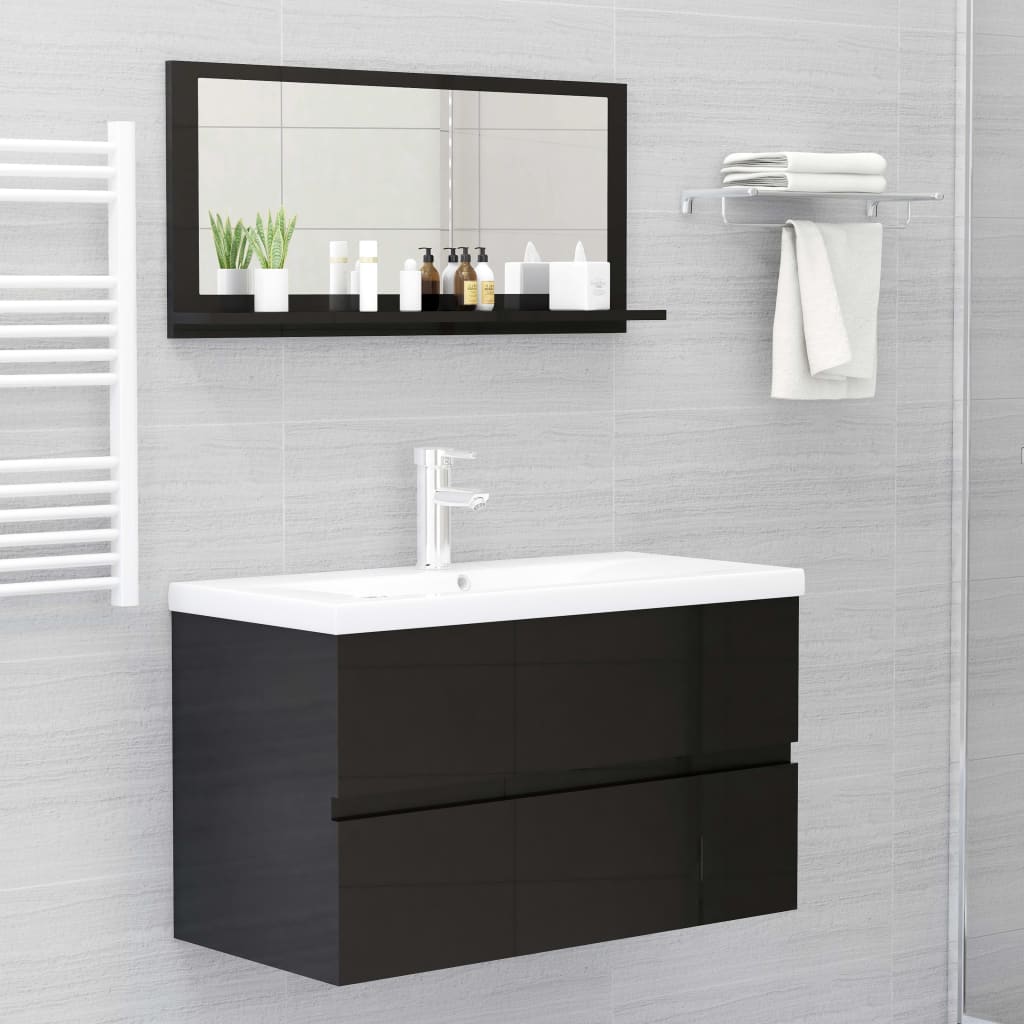 Bathroom Mirror High Gloss Black 80x10.5x37 cm Engineered Wood
