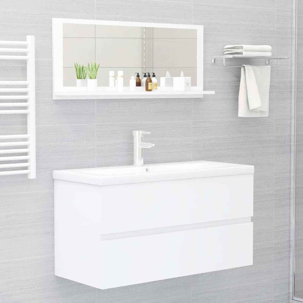 Bathroom Mirror White 90x10.5x37 cm Engineered Wood