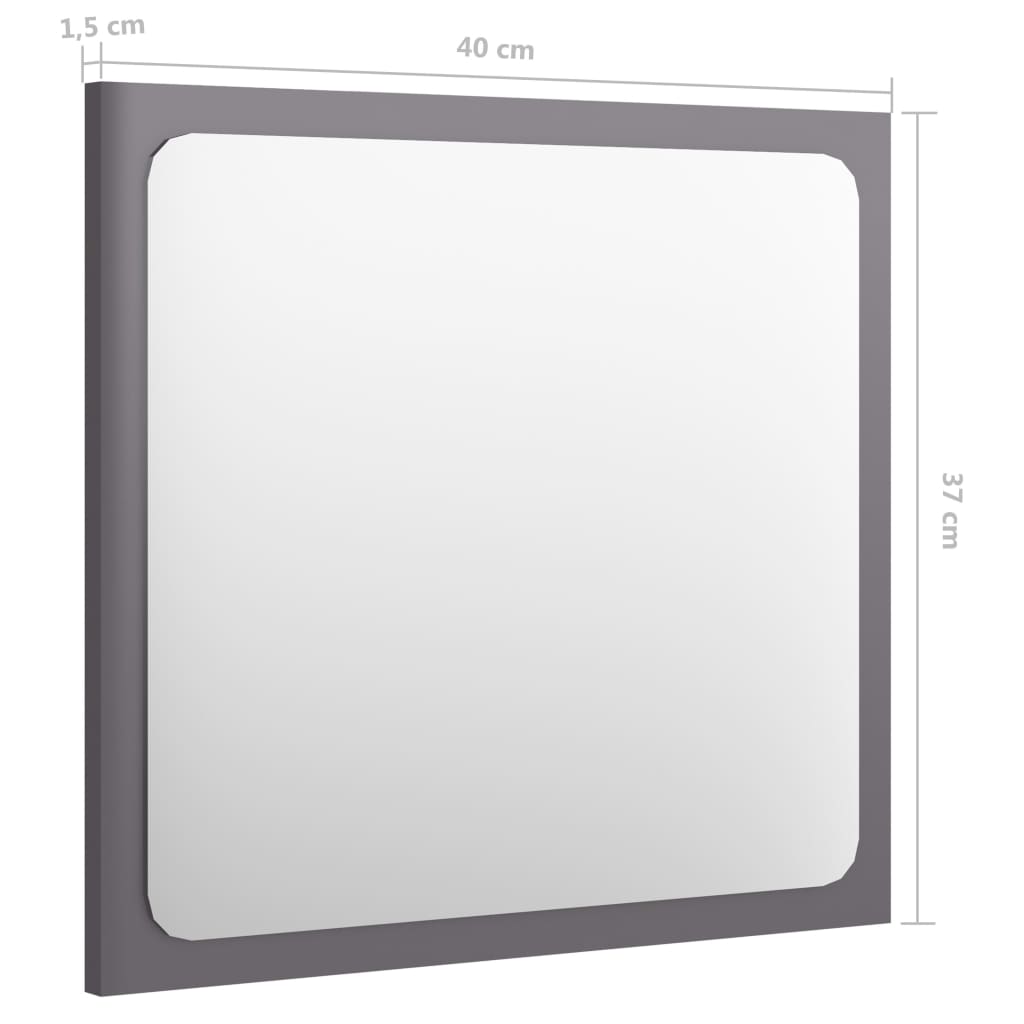 Bathroom Mirror High Gloss Grey 40x1.5x37 cm Engineered Wood