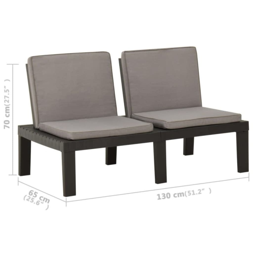 3 Piece Garden Lounge Set with Cushions Plastic Grey