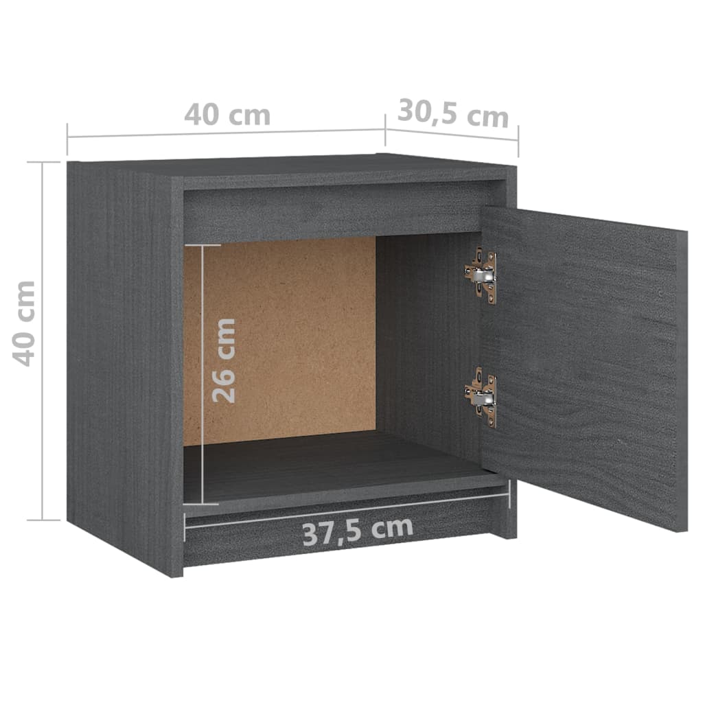 Bedside Cabinets 2 pcs Grey 40x30.5x40 cm Solid Pinewood