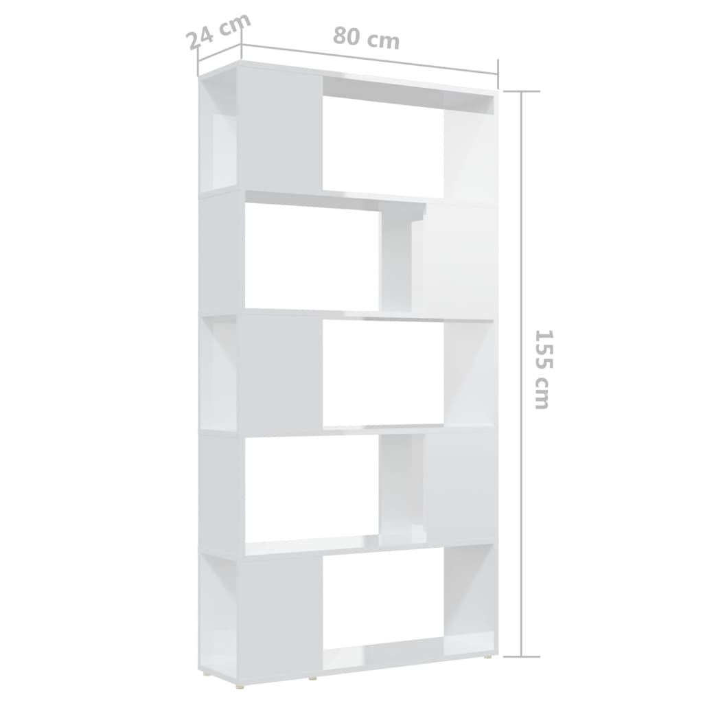 Book Cabinet Room Divider High Gloss White 80x24x155 cm Engineered Wood