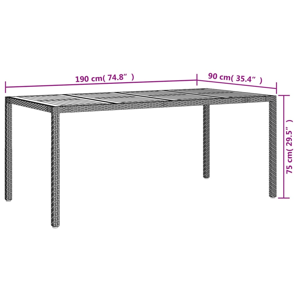 Garden Table 190x90x75 cm Poly Rattan and Acacia Wood Black