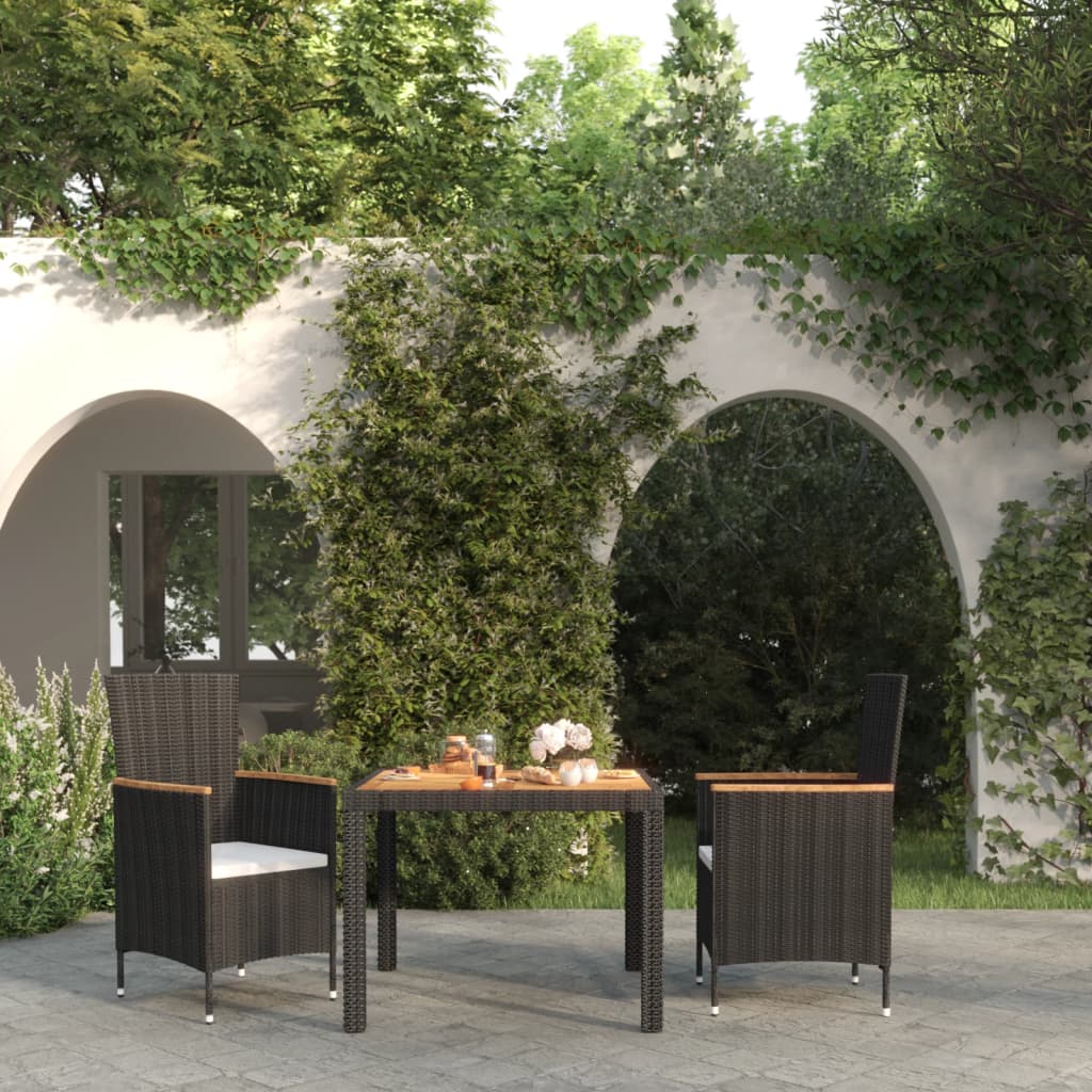 3 Piece Outdoor Dining Set with Cushions Poly Rattan Black