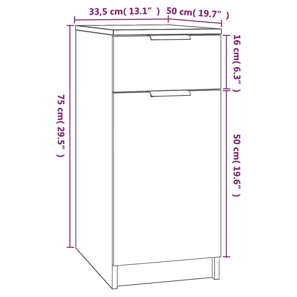 Desk Cabinet High Gloss White 33.5x50x75 cm Engineered Wood