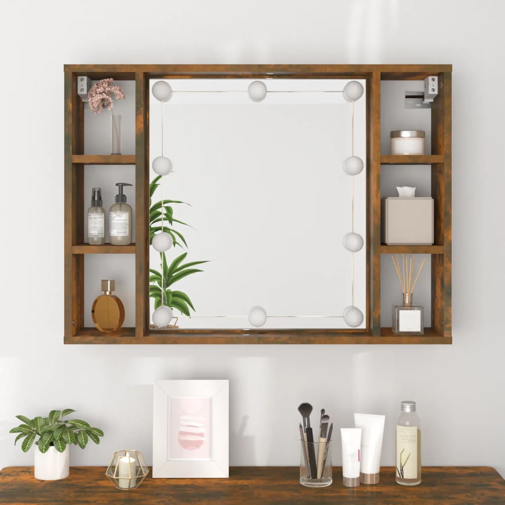 Mirror Cabinet with LED Smoked Oak 76x15x55 cm