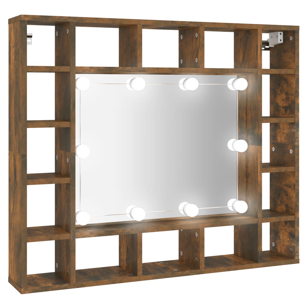 Mirror Cabinet with LED Smoked Oak 91x15x76.5 cm