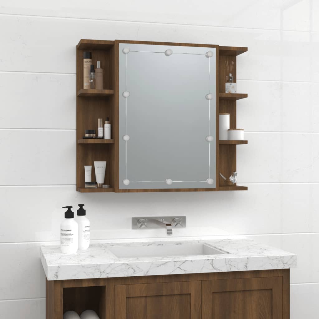 Mirror Cabinet with LED Brown Oak 70x16.5x60 cm