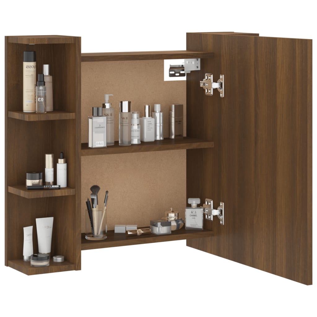 Mirror Cabinet with LED Brown Oak 70x16.5x60 cm