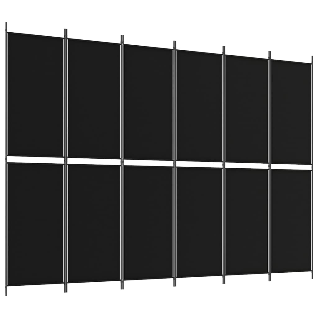 6-Panel Room Divider Black 300x220 cm Fabric