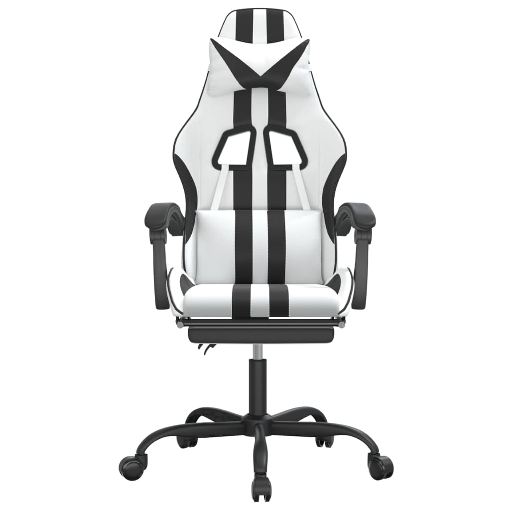Swivel Gaming Chair with Footrest White&Black Faux Leather
