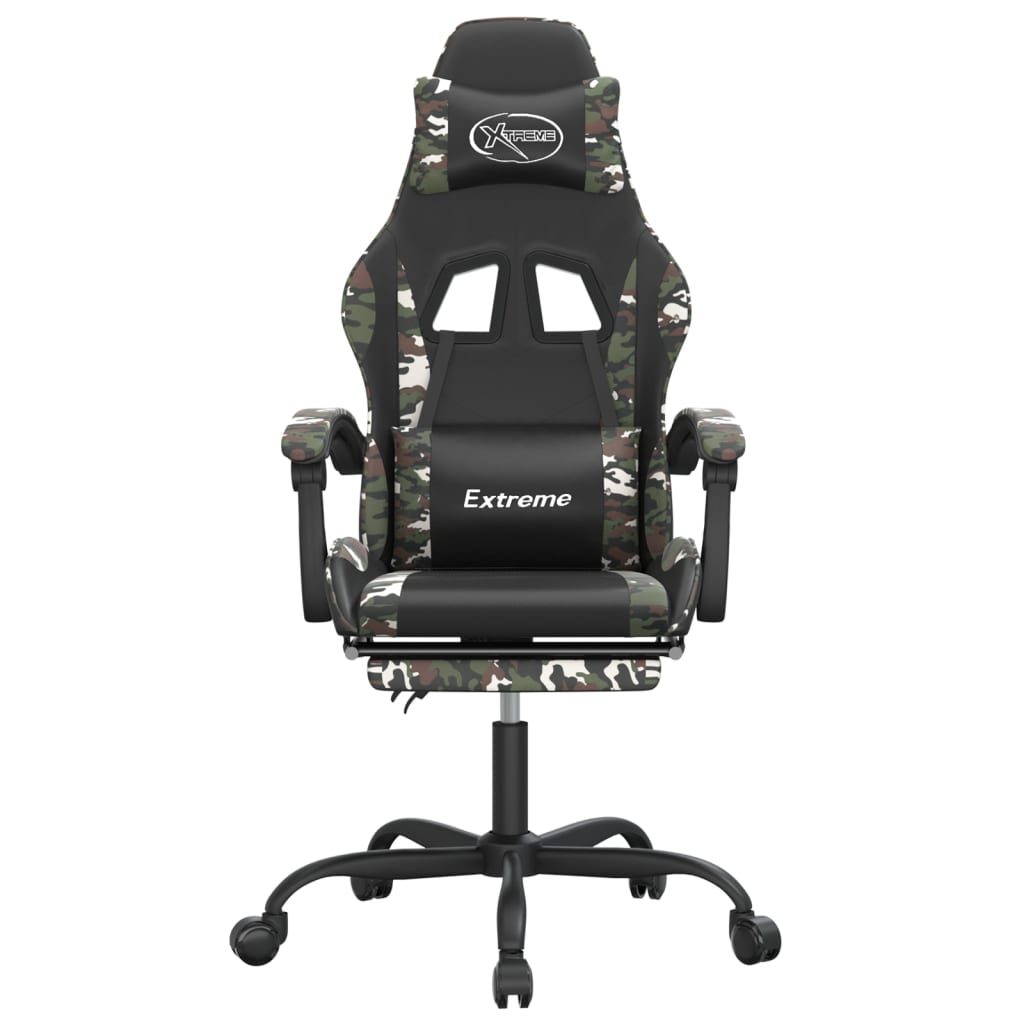 Swivel Gaming Chair with Footrest Black&Camouflage Faux Leather