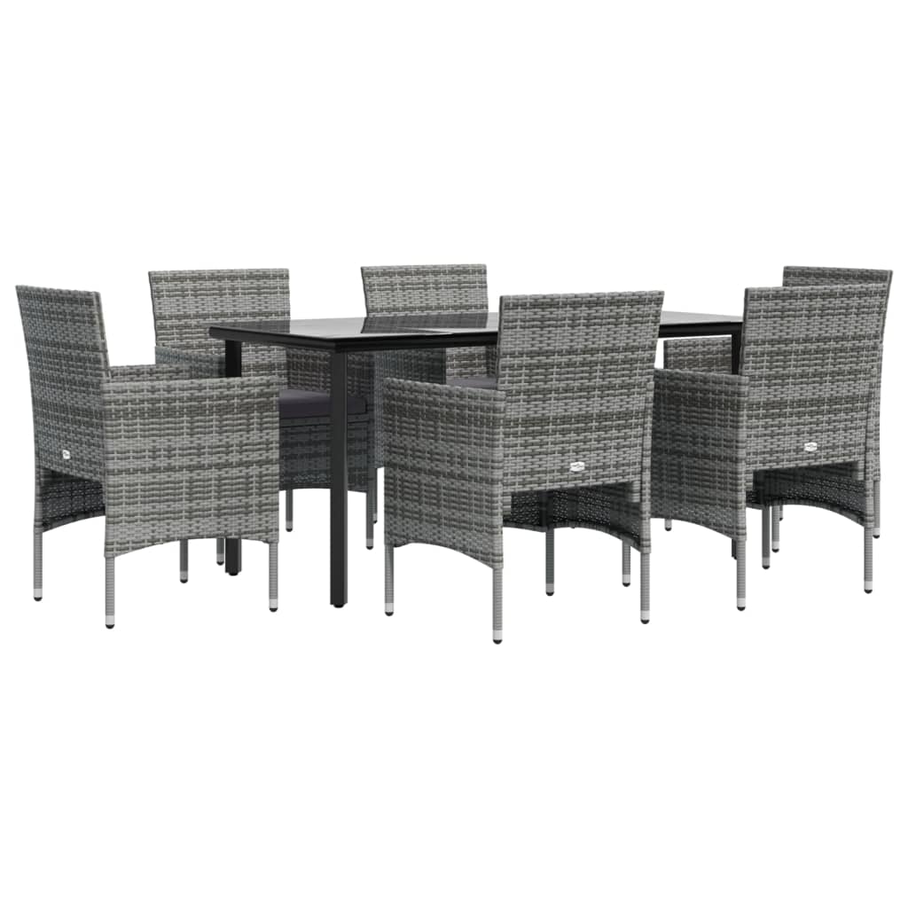 7 Piece Garden Dining Set with Cushions Grey and Black
