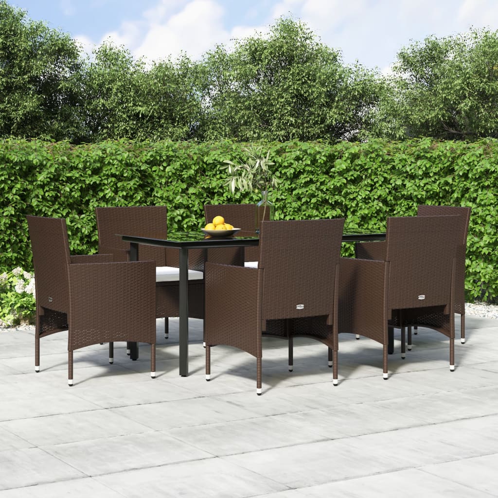 7 Piece Garden Dining Set with Cushions Brown and Black