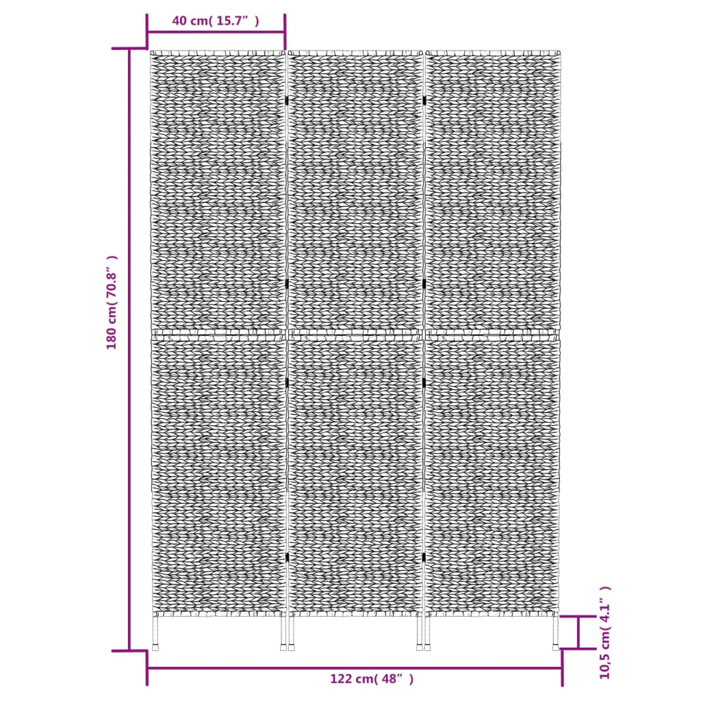 Room Divider 3-Panel 122x180 cm Water Hyacinth