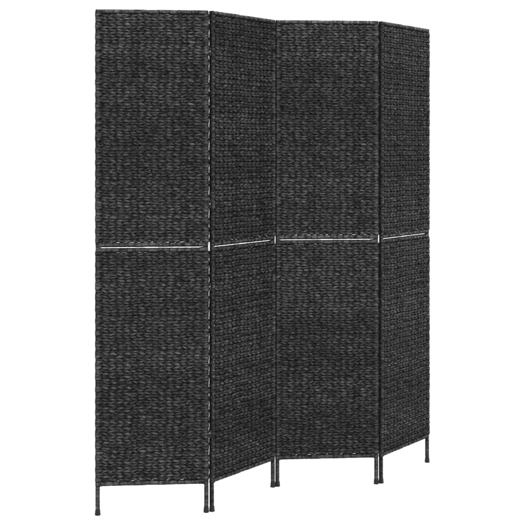 Room Divider 4-Panel Black 163x180 cm Water Hyacinth