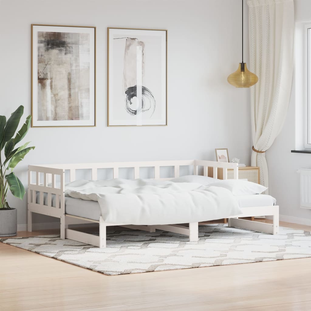 Daybed with Trundle White 92x187 cm Single Size Solid Wood Pine
