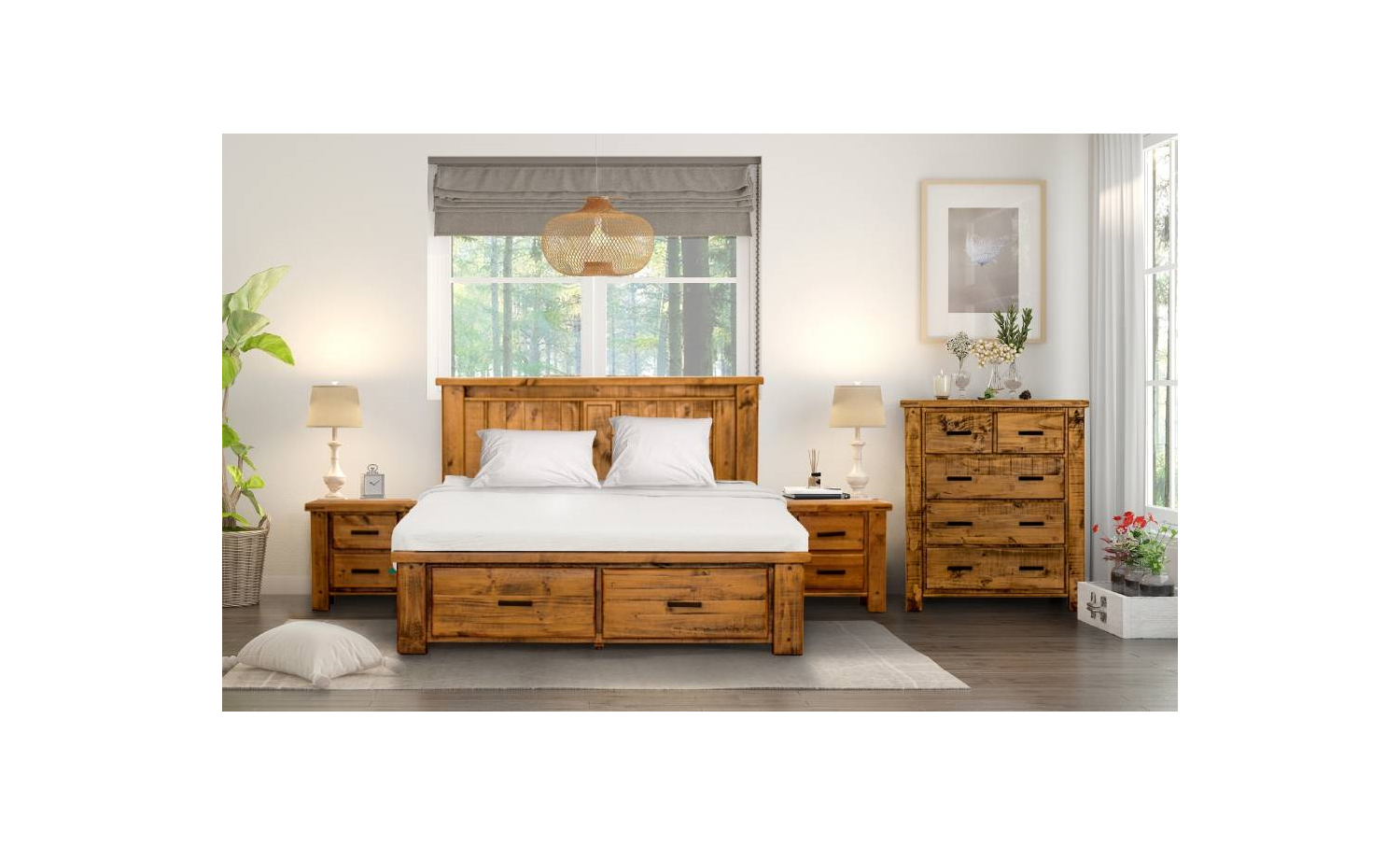 Olina Queen Bed With Tallboy 4- Piece Kit