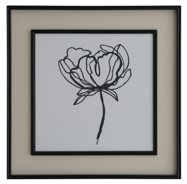 Sketched Flowers In Black Frame With Linen Insert - Set of 2