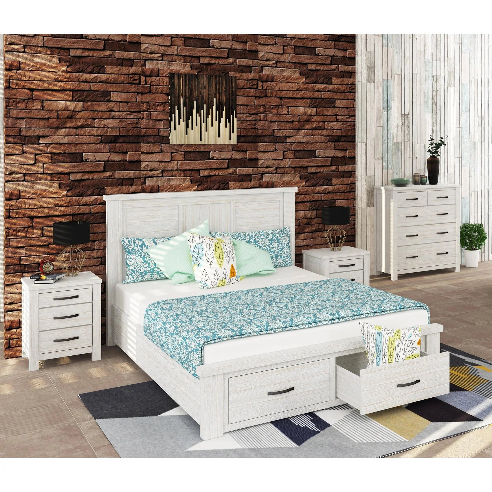 Frankie Mountain Ash Timber 4 Piece Bedroom Suite with Tallboy, King