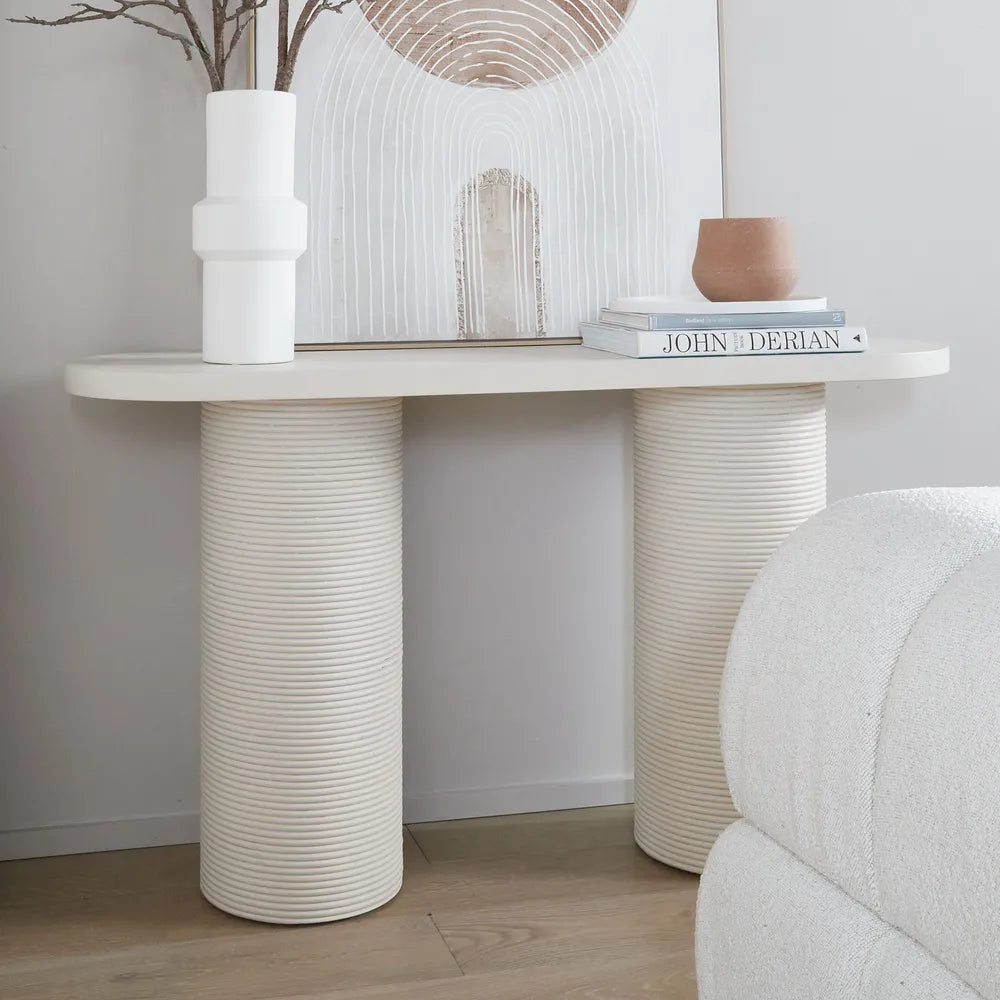 Letitia Timber & Rattan Oval Console Table, 140cm
