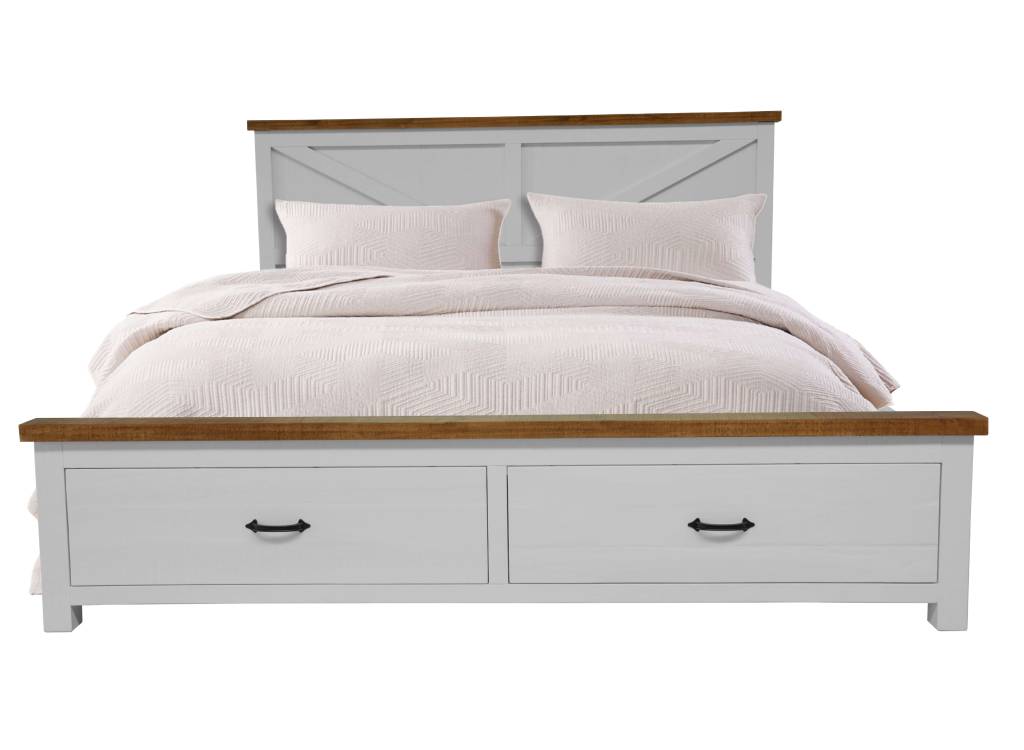 Aurora Solid Pine Timber Bed Frame With Storage End Drawers
