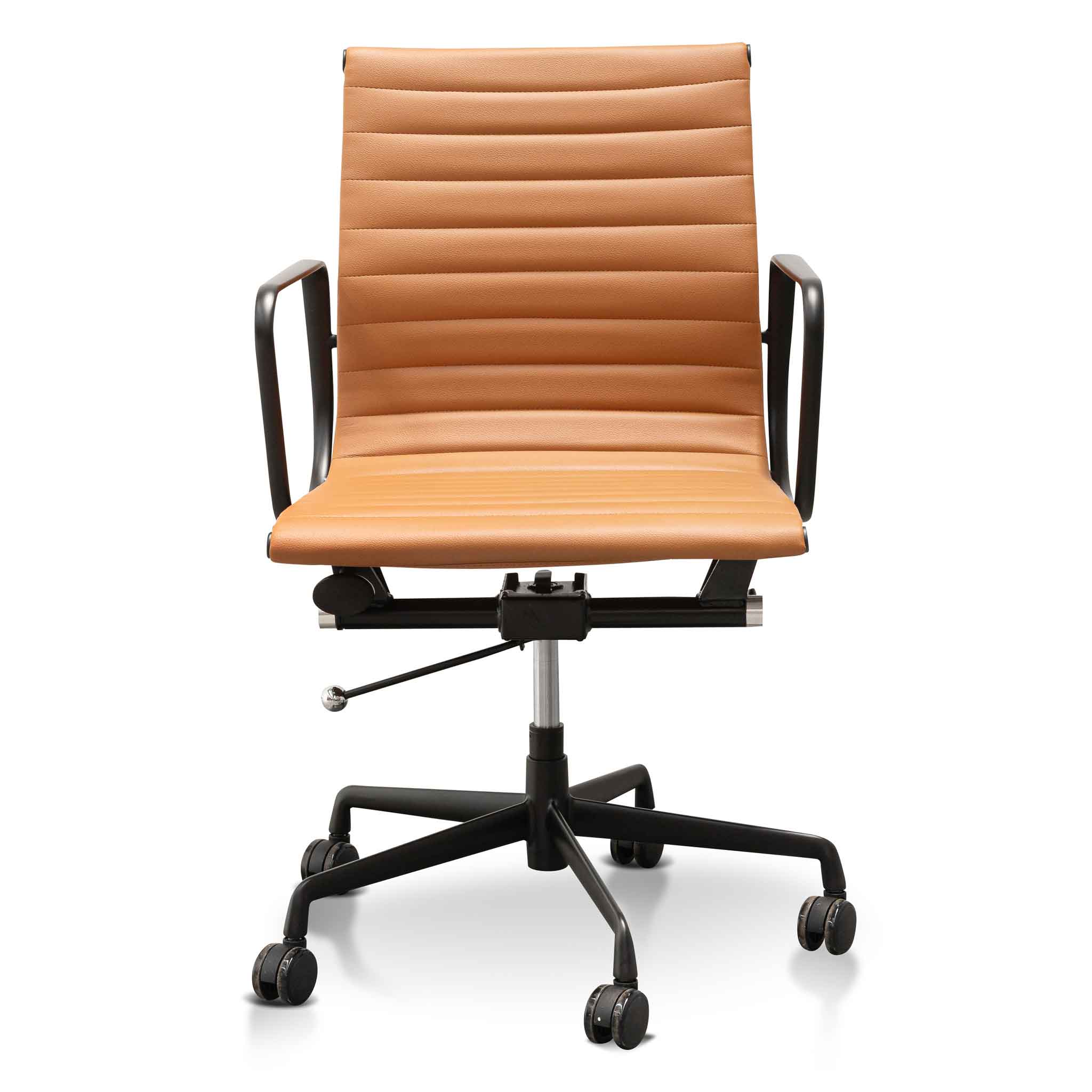 Showcasing Sinova Low Back Office Chair - Saddle Tan in Black Frame OC6403-YS Office Chair by Calibre Furniturs