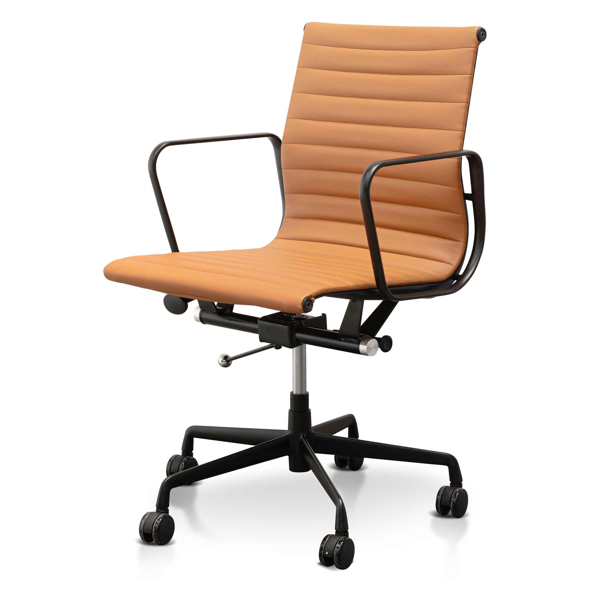 Showcasing Sinova Low Back Office Chair - Saddle Tan in Black Frame OC6403-YS Office Chair by Calibre Furniturs
