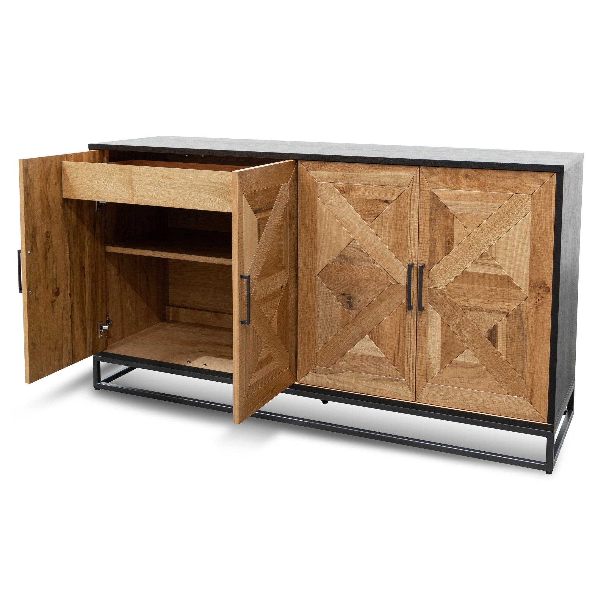 Percy 160cm Wide Sideboard - European Knotty Oak and Peppercorn