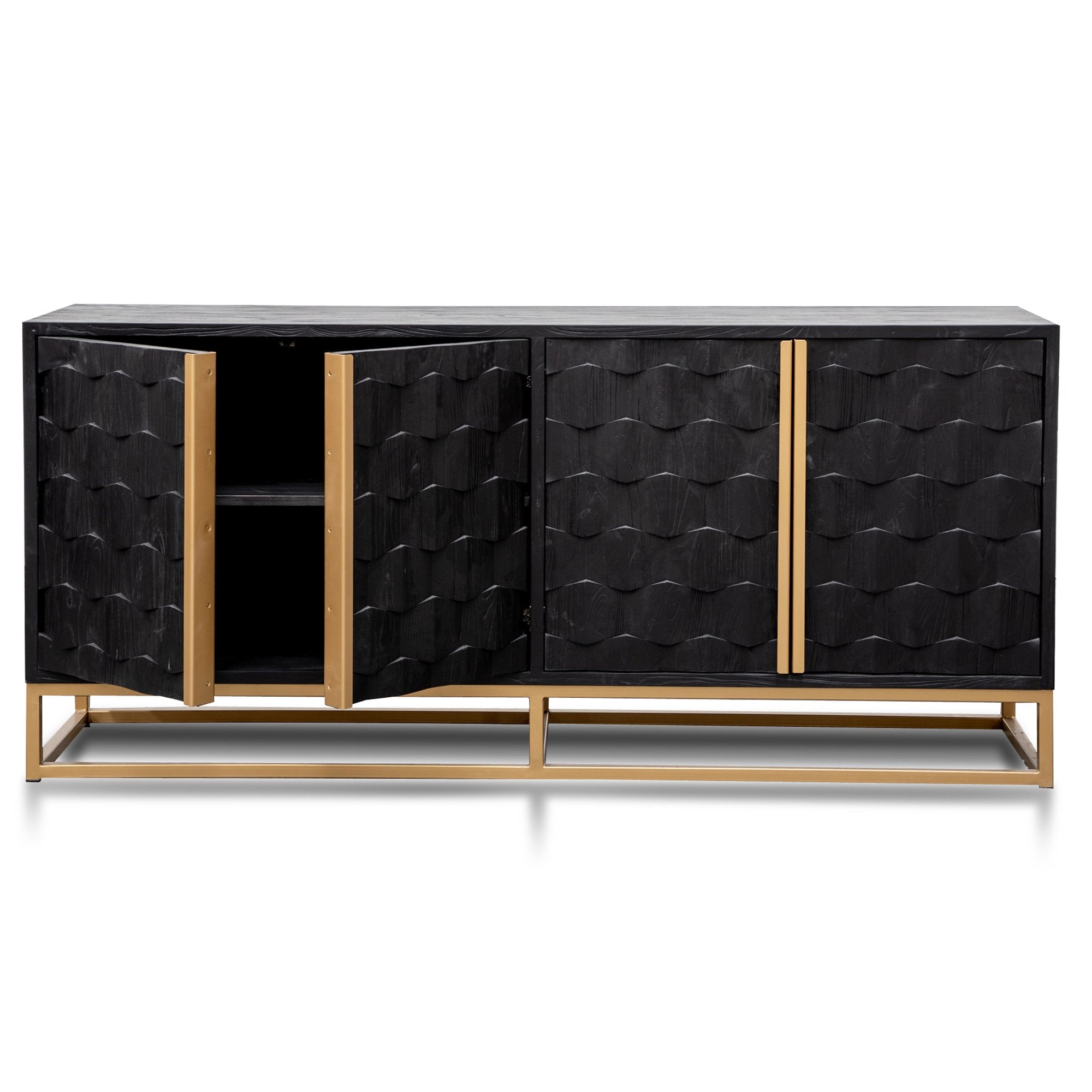 1.78m Sideboard - Black Wood with Gold Handle