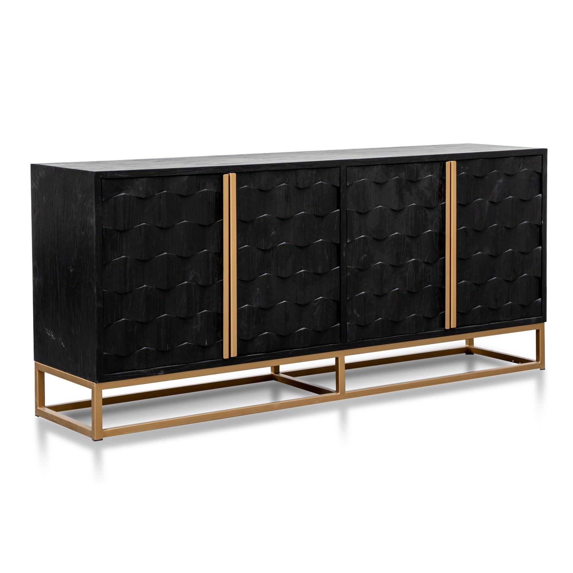 1.78m Sideboard - Black Wood with Gold Handle