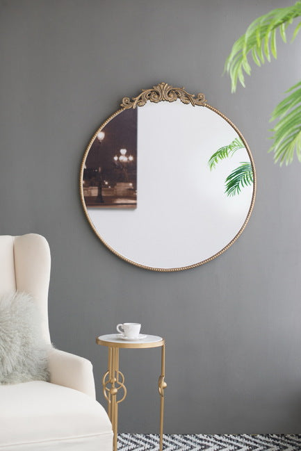 Baroque Large Round Wall Mirror - Gold