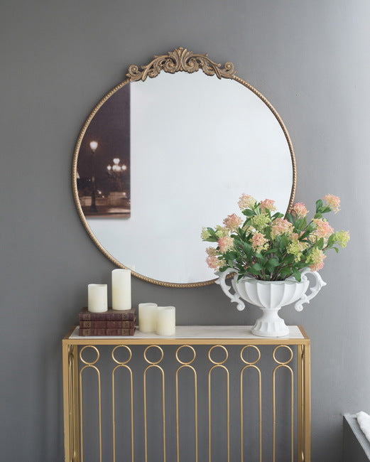 Baroque Large Round Wall Mirror - Gold