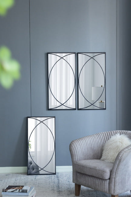 Black Swirl Iron Frame Wall Mirror - Set of 3