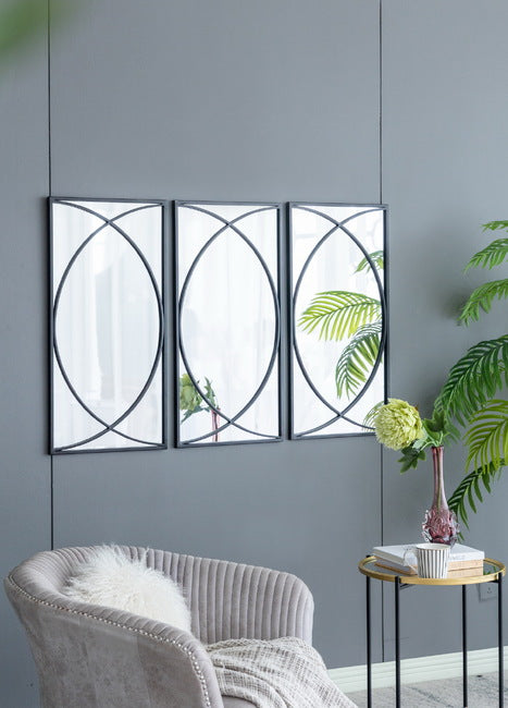 Black Swirl Iron Frame Wall Mirror - Set of 3