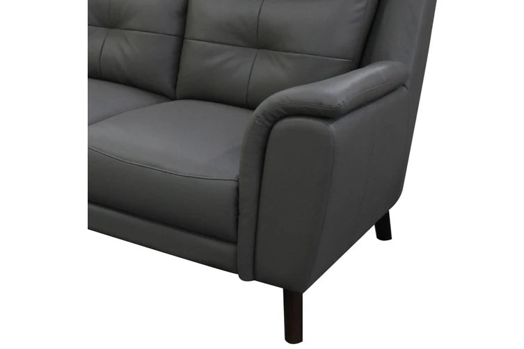 Vincent 3 Seater Leather Lounge Sofa 216cm, Gunmetal