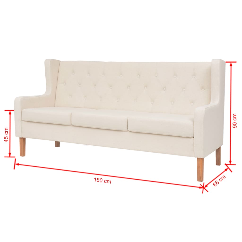 3-Seater Sofa Fabric Cream White